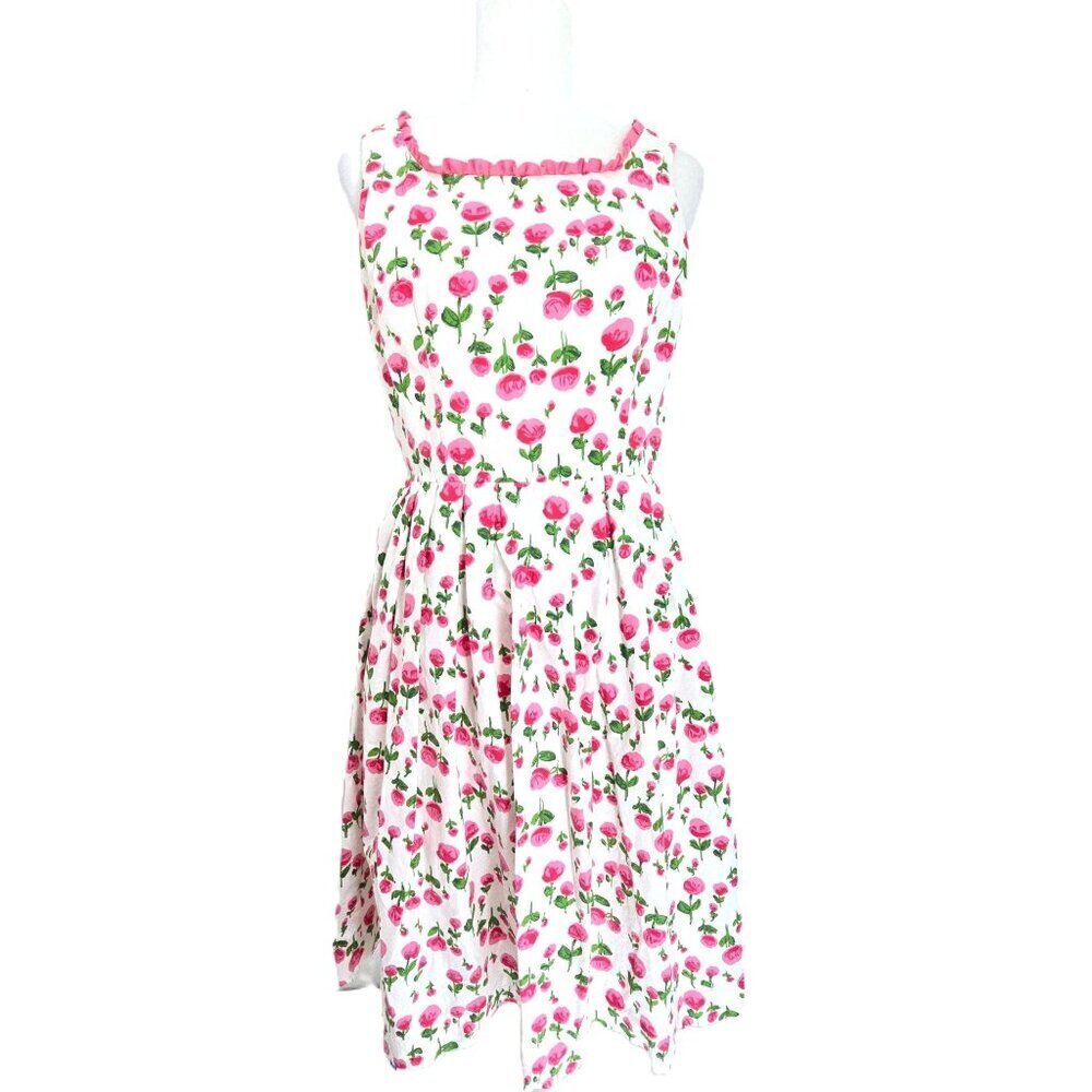 VTG Y2K Talbots Pink Off White Floral Sleeveless Fit Flare Dress Women Size 6